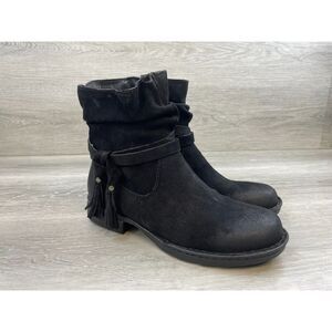 Born Kenya Women's Bootie Biker Ankle Heeled Boot Side Zip Leather 8 Black Shoes
